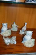 Five Pottery Birds and Cats