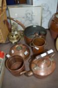 Copper Saucepans, Kettle, Brass Items, etc.