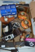 Tray Lot of Assorted Items, Binoculars, Camera, Po