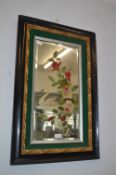 Painted Bevelled Edge Mirror with Swans and Roses