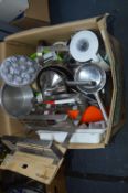 Large Box of Kitchenware, Stainless Steel Pans, Wa