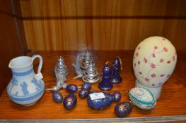 Decorative Eggs, Wedgwood Jug, etc.