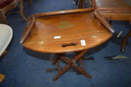 Eastern Style Hinged Side Table with Brass Ship De