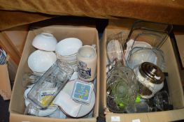Box of Pottery Items and Glassware