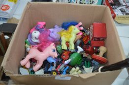 Box of Playworn Diecast Cars and My LIttle Ponies,