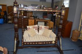 Ornately Carved Indonesian Love Swing in Teak with