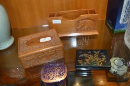 Carved Wooden Letter Rack, Cigarette Box, etc.