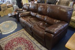 Harveys Brown Leather Reclining Three Seat Sofa an