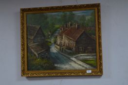 Oil on Canvas - Village Scene by Glen Jaye