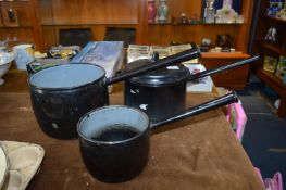 Three Vintage Black Enamel Saucepans