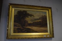 Gilt Framed Oil on Canvas - Country Scene (AF)