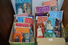 Two Boxes of Porcelain Doll Magazines with Miniatu