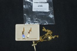 9ct Gold Crucifix - approx 2.4g, and Earrings