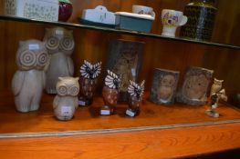 Collection of Owls; Carved, Painted and Pottery