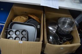 Two Large Boxes of Kitchenware, Bamboo Steamer, Pa