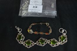 Sterling Silver Bracelet with Green Stones