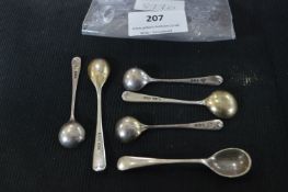 Six Hallmarked Sterling Silver Mustard Spoons