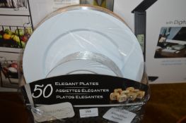 *Elegant Party Plates White/Silver 50pk