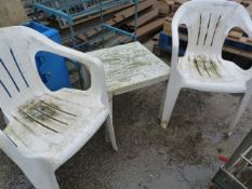 Two Plastic Garden Chairs and a Table