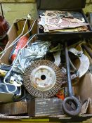 Box of Assorted Tools Including Fire Extinguisher,