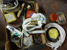 Box of Hose Nuts, Abrasives and Assorted Fittings
