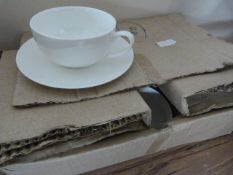 Box of Six White Cups & Saucers