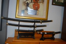 Mounted Decorative Japanese Style Sword Set