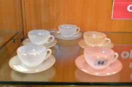 Five Glass Arcopal Tea Cups & Saucers