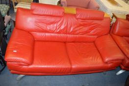 Two Seat Red Leather Sofa