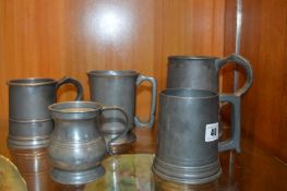 Five Vintage Pewter Tankards