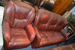 Leather Three Seat Settee and Matching Armchair