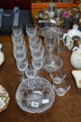 Cut Glass Crystal Wine Glasses, Bowls, etc.