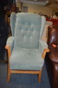 High Seat Armchair in Green Fabric