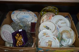 Two Boxes of Decorative Pottery, Glassware, etc.