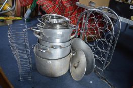 Stainless Steel and Enamel Pans, Wine Rack, CD Rac