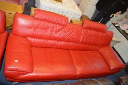 Three Seat Red Leather Sofa
