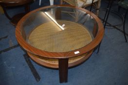 Retro Glass Topped Coffee Table with Rattan Shelf