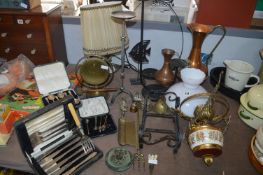 Metalware Including Lamps, Cutlery, Brassware, etc
