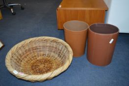 Large Basket Fruit Bowl and Two Waste Bins