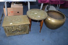 Three Brass Items; Slipper Box, Eastern Table and