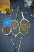 Six Vintage Badminton and Tennis Rackets