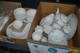 Two Boxes of Pottery, Tea Services, etc.