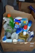 Box of Toiletries, Household Cleaning Products, et