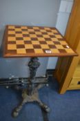 Wooden Chess Table on Cast Iron Pedestal