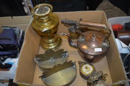 Collection of Brass and Copper Ware; Kettles, etc.