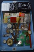 Tray Lot of Collectibles, Wristwatches, Matchbooks