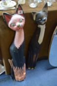 Two Wooden Painted Cats