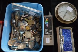Teaspoons, Opera Glasses, Vintage Car Clock and a