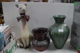 Handmade Pots and a Cat Figure