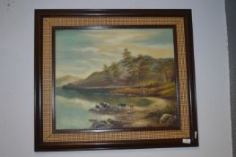 Oil on Canvas - Mountain Lakeside Scene